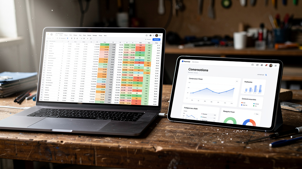 Excel spreadsheet vs moderne garagesoftware dashboard naast elkaar