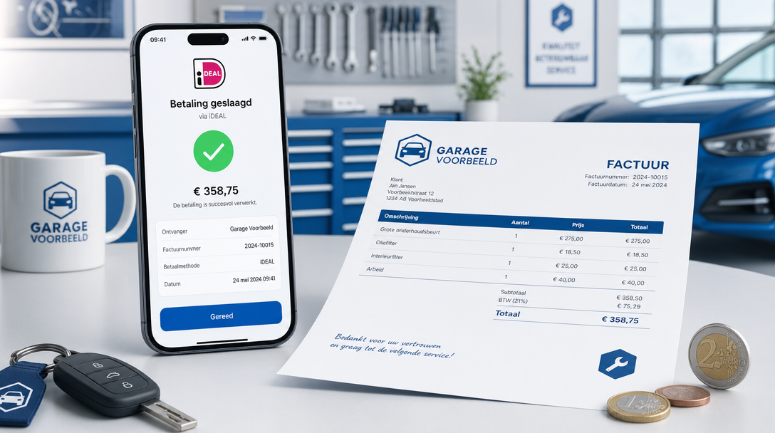 Factuur met betaallink via Garazo — iDEAL, Apple Pay, Google Pay